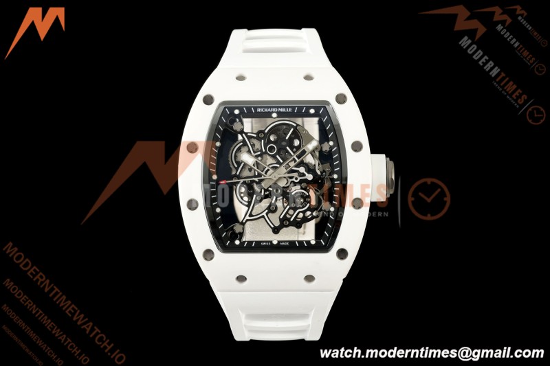 Richard Mille - RM055 Bubba Watson White CER/RU Blk/Blk Rehaut Skeleton A9F RMUL2 Free Sprung | 리차드 밀 - RM055 버바 왓슨 화이트 CER/RU, 블랙/블랙 이너베젤 스켈레톤, A9F RMUL2 프리 스프랑