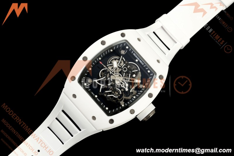 Richard Mille - RM055 Bubba Watson White CER/RU Blk/Blk Rehaut Skeleton A9F RMUL2 Free Sprung | 리차드 밀 - RM055 버바 왓슨 화이트 CER/RU, 블랙/블랙 이너베젤 스켈레톤, A9F RMUL2 프리 스프랑