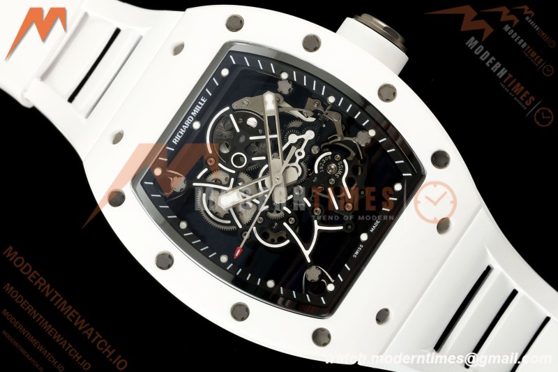 Richard Mille - RM055 Bubba Watson White CER/RU Blk/Blk Rehaut Skeleton A9F RMUL2 Free Sprung | 리차드 밀 - RM055 버바 왓슨 화이트 CER/RU, 블랙/블랙 이너베젤 스켈레톤, A9F RMUL2 프리 스프랑