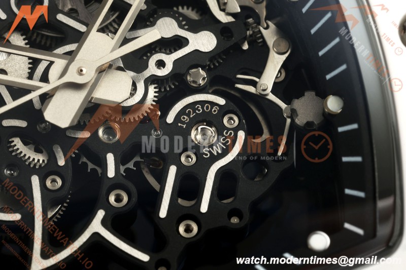 Richard Mille - RM055 Bubba Watson White CER/RU Blk/Blk Rehaut Skeleton A9F RMUL2 Free Sprung | 리차드 밀 - RM055 버바 왓슨 화이트 CER/RU, 블랙/블랙 이너베젤 스켈레톤, A9F RMUL2 프리 스프랑