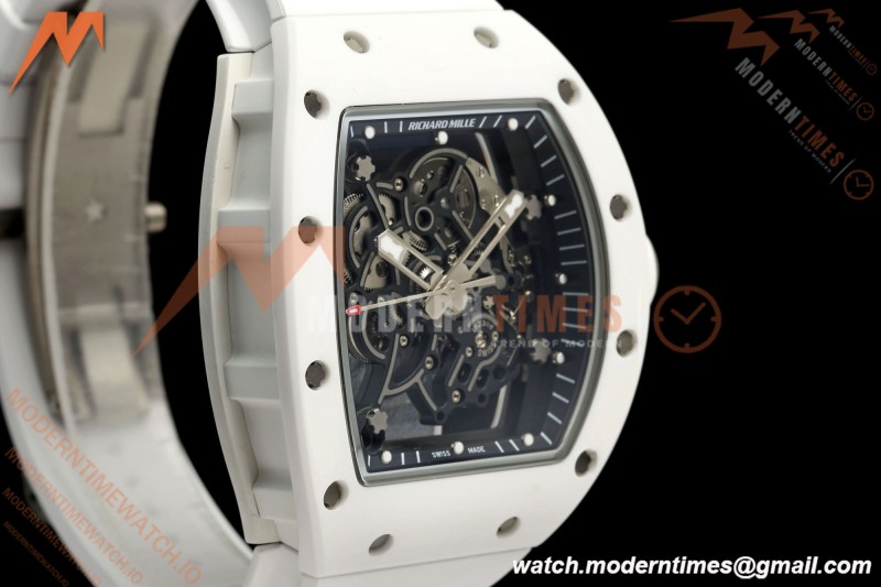 Richard Mille - RM055 Bubba Watson White CER/RU Blk/Blk Rehaut Skeleton A9F RMUL2 Free Sprung | 리차드 밀 - RM055 버바 왓슨 화이트 CER/RU, 블랙/블랙 이너베젤 스켈레톤, A9F RMUL2 프리 스프랑