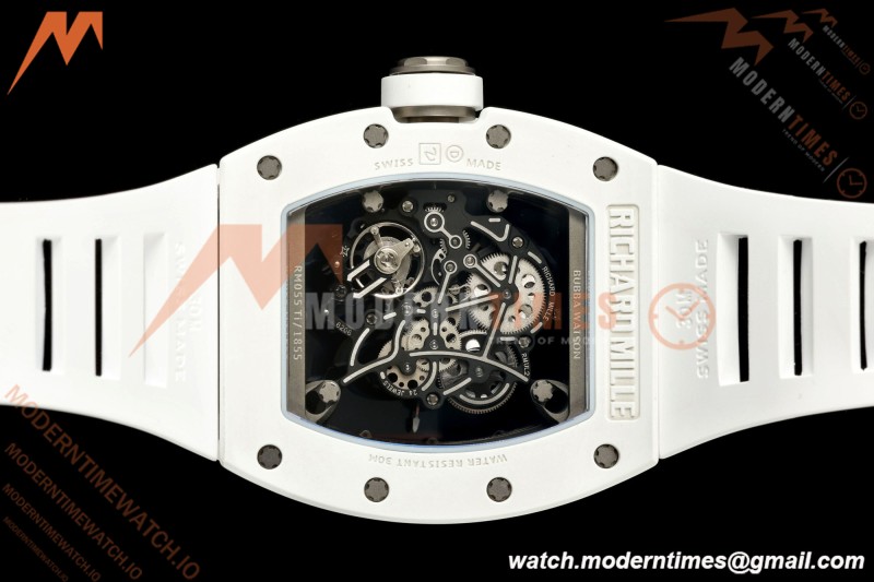 Richard Mille - RM055 Bubba Watson White CER/RU Blk/Blk Rehaut Skeleton A9F RMUL2 Free Sprung | 리차드 밀 - RM055 버바 왓슨 화이트 CER/RU, 블랙/블랙 이너베젤 스켈레톤, A9F RMUL2 프리 스프랑