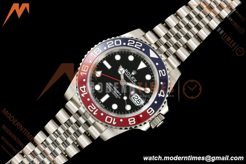 Rolex - GMT II 126710BLRO Pepsi 40mm 904L Jub SS/SS Black Dial QF JH3285 Free Sprung