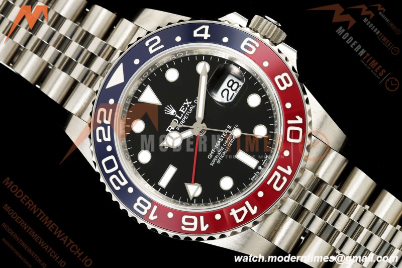 Rolex - GMT II 126710BLRO Pepsi 40mm 904L Jub SS/SS Black Dial QF JH3285 Free Sprung