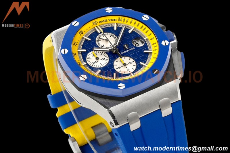 Audemars Piguet - AP ROO Chronograph 44mm CER/SS/RU Blue/Yelw JJF A3126 Mod