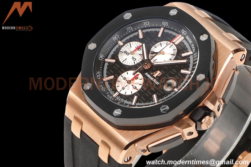 Audemars Piguet - AP ROO Chronograph 44mm RG/CER/RU Blk/Wht JJF A3126 Mod