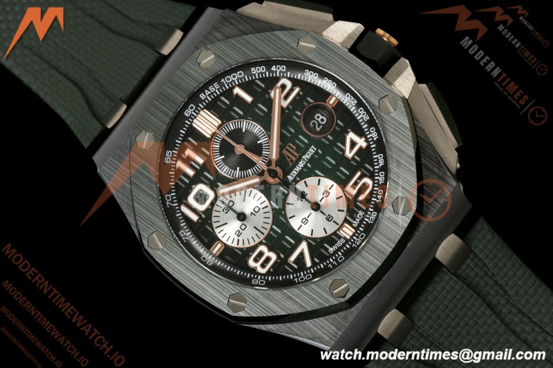 Audemars Piguet - AP ROO Chronograph 26405CE 44mm Green CER/RU Grn/Num JF A3126