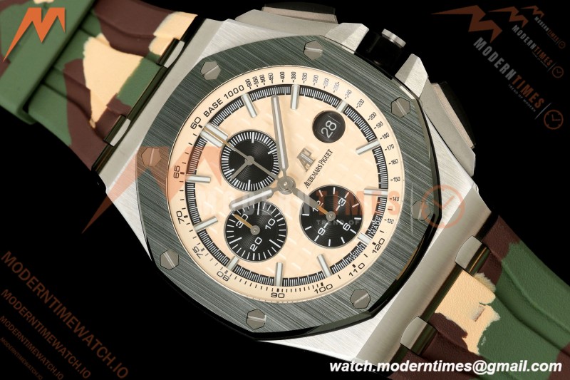 Audemars Piguet - AP ROO Chronograph 26400SO 44mm Green CER/SS Camouflage RU Beige/Blk Dial JF A3126