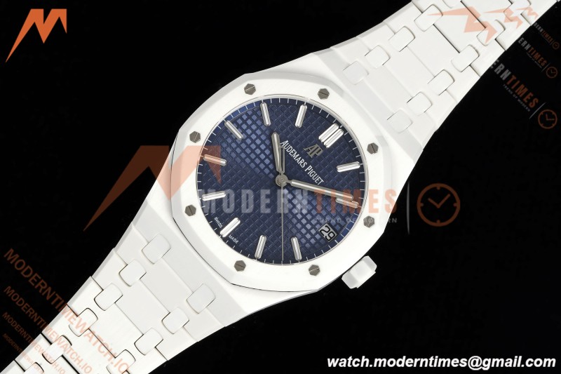 Audemars Piguet - Royal Oak 15500ST 41mm White Ceramic Blue Dial APSF A4302 Mod