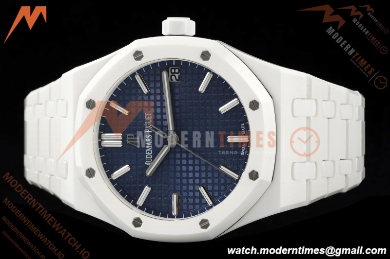 Audemars Piguet - Royal Oak 15500ST 41mm White Ceramic Blue Dial APSF A4302 Mod