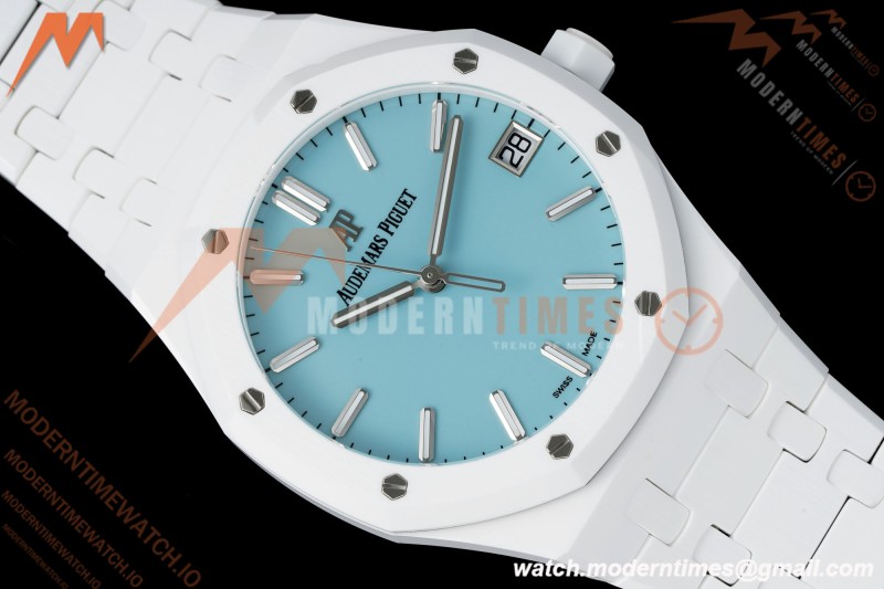 Audemars Piguet - Royal Oak 15500ST 41mm White Ceramic Tiffany Blue Dial APSF A4302 Mod