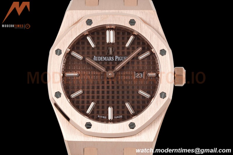 Audemars Piguet - Royal Oak Ladies 67650OR 33mm RG/RG Brn/Stk ZF Swiss Qtz