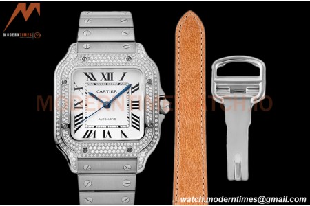 Cartier - Santos De Cartier 35mm Automatic Full Diams SS/SS White BVF MY9039