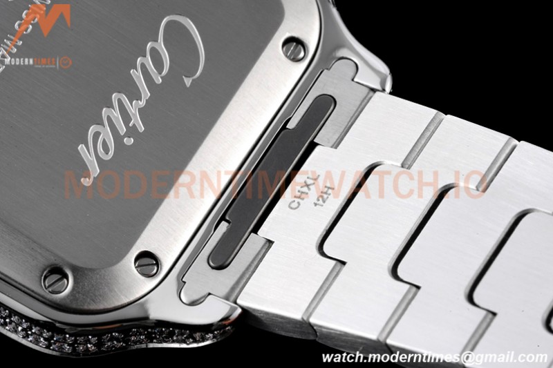 Cartier - Santos De Cartier 35mm Automatic Full Diams SS/SS White BVF MY9039