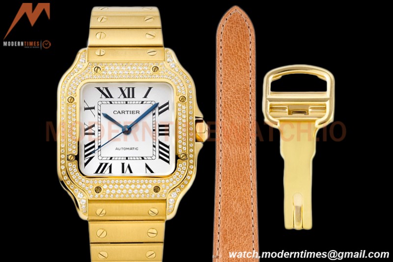 Cartier - Santos De Cartier 35mm Automatic Full Diams YG/YG White BVF MY9039