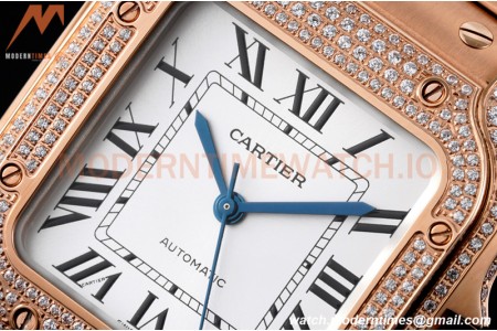 Cartier - Santos De Cartier 35mm Automatic Full Diams RG/RG White BVF MY9039