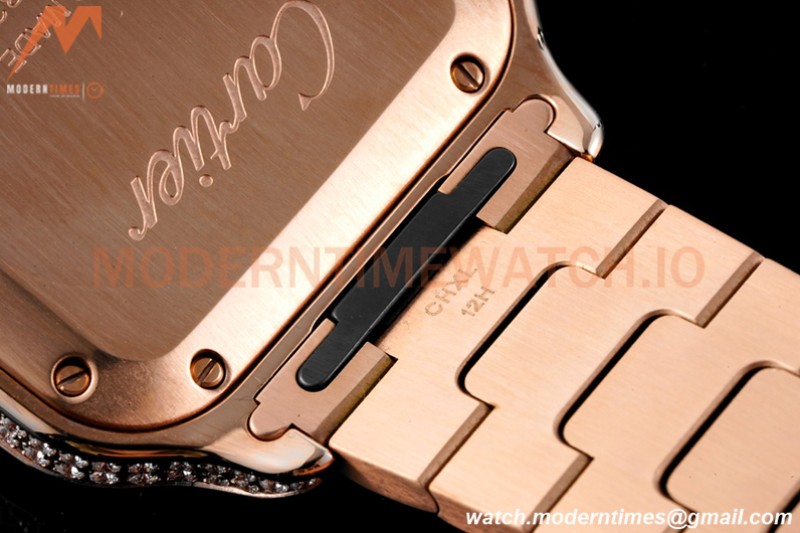Cartier - Santos De Cartier 35mm Automatic Full Diams RG/RG White BVF MY9039