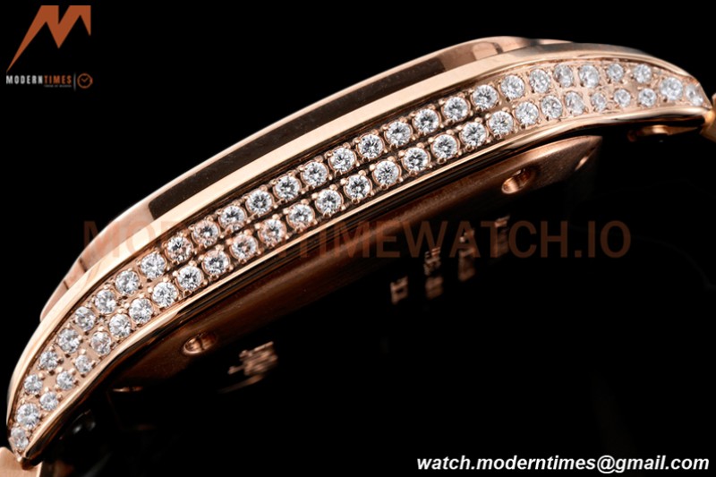 Cartier - Santos De Cartier 35mm Automatic Full Diams RG/RG White BVF MY9039
