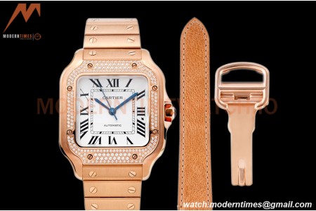 Cartier - Santos De Cartier 35mm Automatic Diams RG/RG White BVF MY9039