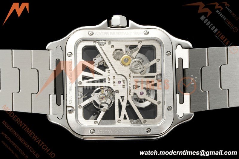 Cartier - Santos De Cartier Skeleton WHSA0026 SS/SS Blue Skeleton Dial RF 9611MC
