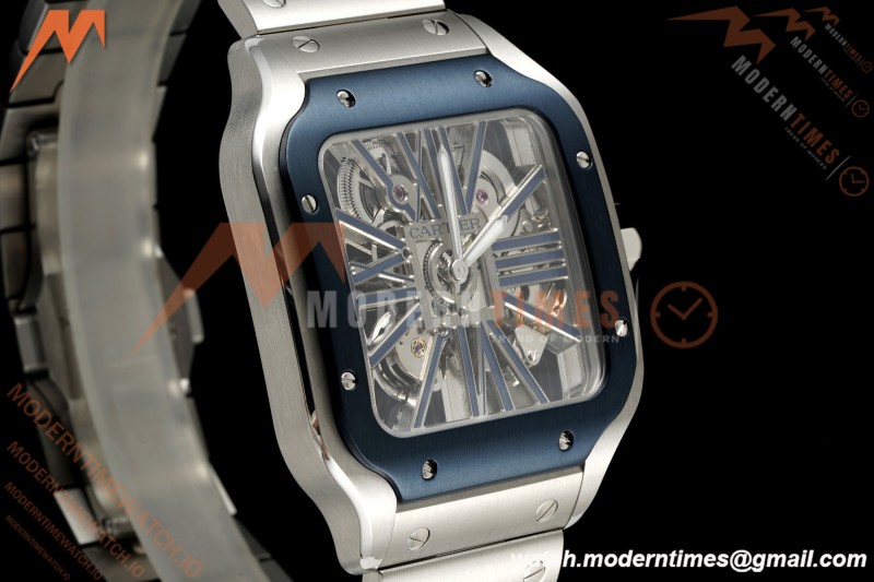 Cartier - Santos De Cartier Skeleton WHSA0026 SS/SS Blue Skeleton Dial RF 9611MC