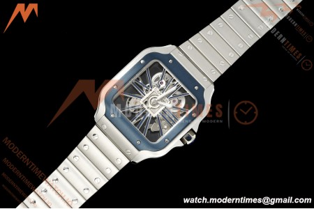 Cartier - Santos De Cartier Skeleton WHSA0026 SS/SS Blue Skeleton Dial RF 9611MC