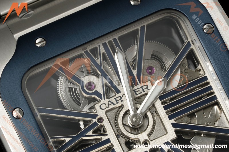 Cartier - Santos De Cartier Skeleton WHSA0026 SS/SS Blue Skeleton Dial RF 9611MC