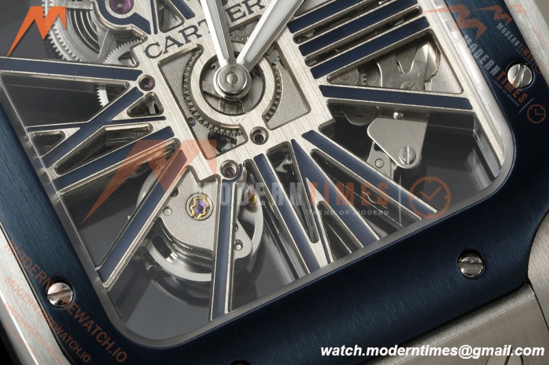 Cartier - Santos De Cartier Skeleton WHSA0026 SS/SS Blue Skeleton Dial RF 9611MC