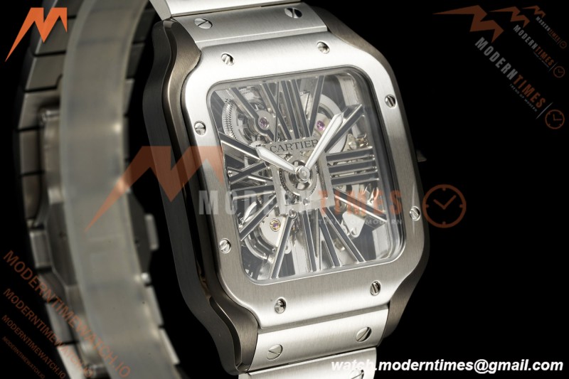 Cartier - Santos De Cartier Skeleton WHSA0027 SS/PVD Black Skeleton Dial RF 9611MC