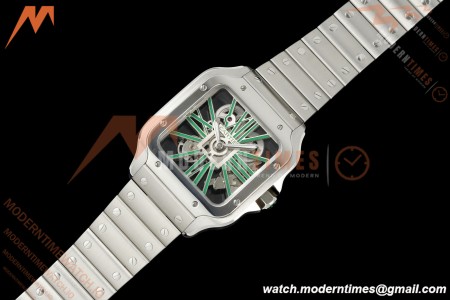 Cartier - Santos De Cartier Skeleton WHSA0028 SS/SS Green Skeleton Dial RF 9611MC