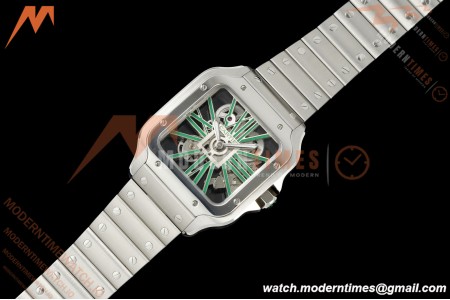 Cartier - Santos De Cartier Skeleton WHSA0028 SS/SS Green Skeleton Dial RF 9611MC