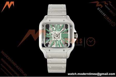 Cartier - Santos De Cartier Skeleton WHSA0028 SS/SS Green Skeleton Dial RF 9611MC