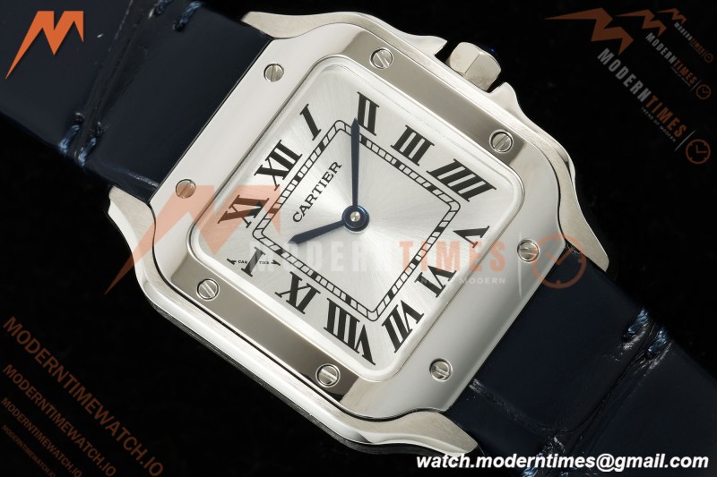 Cartier - Santos De Cartier 27mm SS/Alligator Leather Silver Dial DRF Quartz