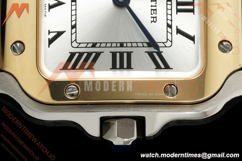 Cartier - Santos De Cartier 27mm YG/SS/Alligator Leather Silver Dial DRF Quartz