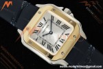 Cartier - Santos De Cartier 27mm YG/SS/Alligator Leather Silver Dial DRF Quartz