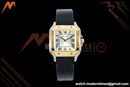 Cartier - Santos De Cartier 27mm YG/SS/Alligator Leather Silver Dial DRF Quartz