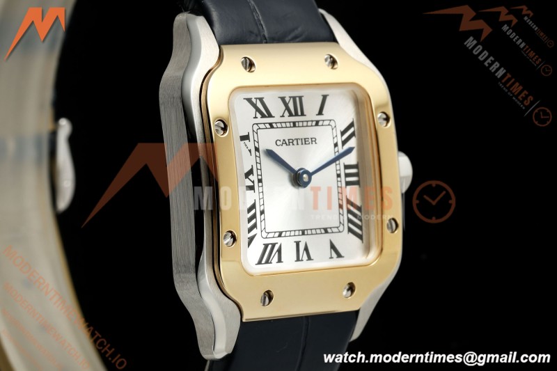Cartier - Santos De Cartier 27mm YG/SS/Alligator Leather Silver Dial DRF Quartz