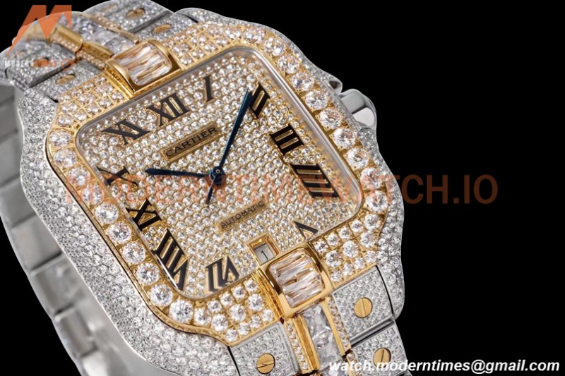 Cartier - Santos De Cartier Mens Automatic 40mm Diamond YG/SS Dia/Rmn TWF A2824