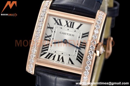Cartier - Tank Francaise 27mm Medium Size RG/LE Blue/Silv Dia/Rmn 8848F Swiss Qtz