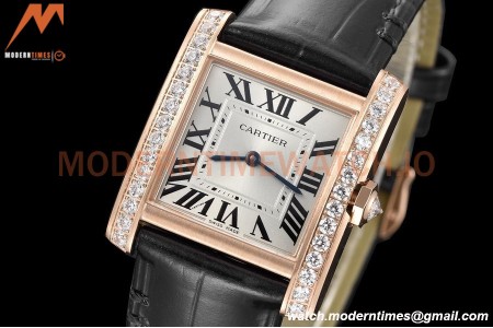 Cartier - Tank Francaise 27mm Medium Size RG/LE Blk/Silv Dia/Rmn 8848F Swiss Qtz