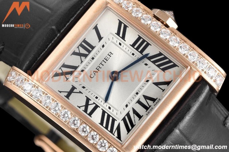 Cartier - Tank Francaise 27mm Medium Size RG/LE Blk/Silv Dia/Rmn 8848F Swiss Qtz