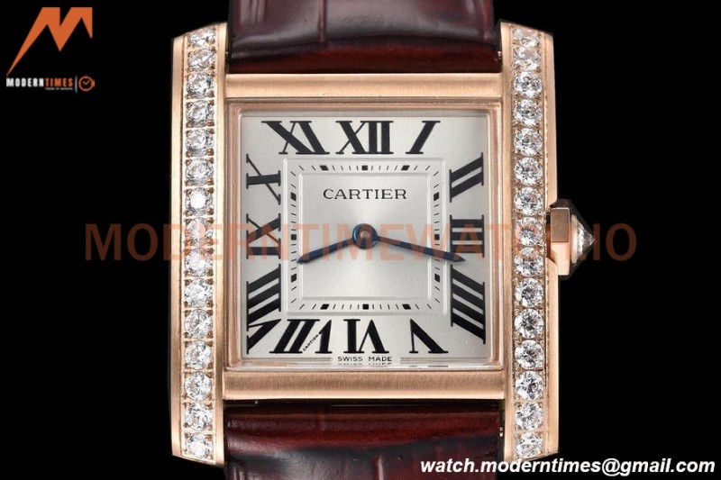 Cartier - Tank Francaise 27mm Medium Size RG/LE Brn/Silv Dia/Rmn 8848F Swiss Qtz