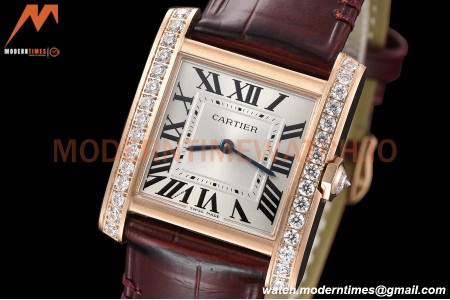 Cartier - Tank Francaise 27mm Medium Size RG/LE Brn/Silv Dia/Rmn 8848F Swiss Qtz
