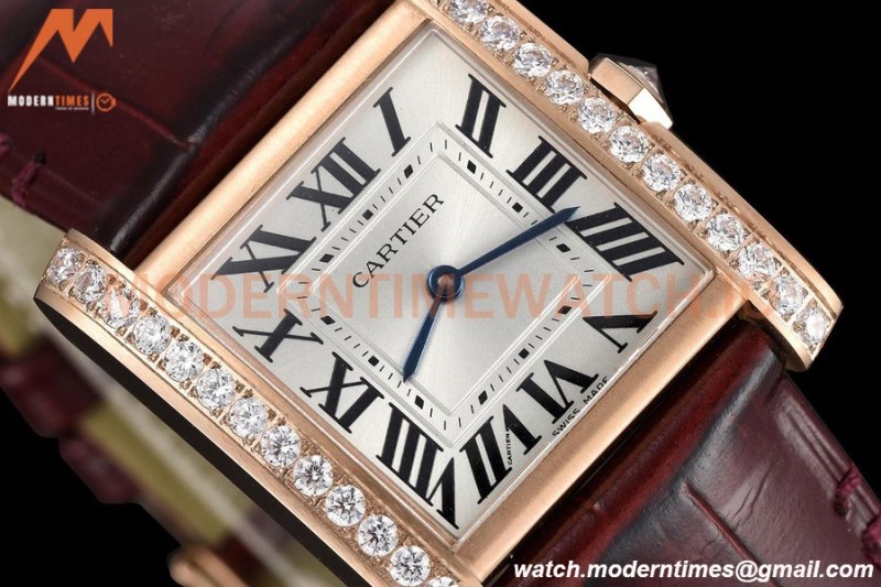 Cartier - Tank Francaise 27mm Medium Size RG/LE Brn/Silv Dia/Rmn 8848F Swiss Qtz