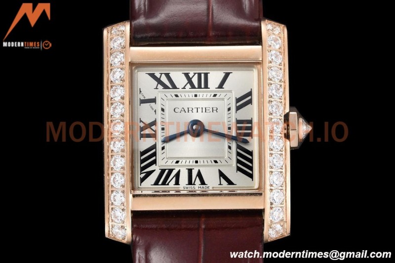 Cartier - Tank Francaise 21mm Small Size RG/LE Brn/Dia/Silv 8848F Swiss Qtz