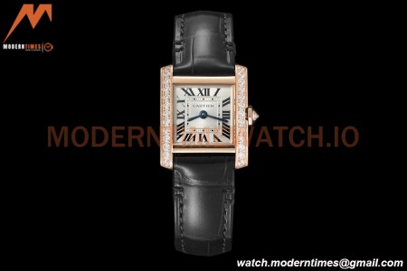 Cartier - Tank Francaise 21mm Small Size RG/LE Blk/Dia/Silv 8848F Swiss Qtz