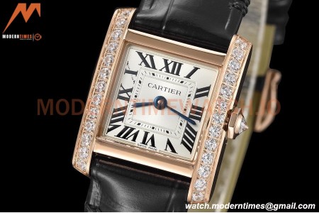 Cartier - Tank Francaise 21mm Small Size RG/LE Blk/Dia/Silv 8848F Swiss Qtz