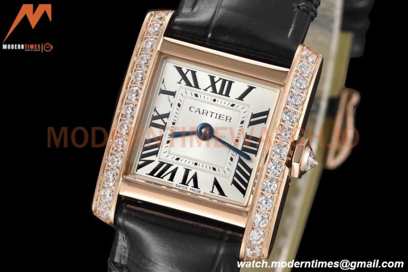 Cartier - Tank Francaise 21mm Small Size RG/LE Blk/Dia/Silv 8848F Swiss Qtz