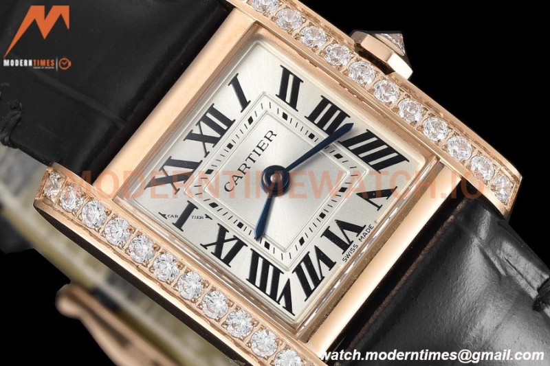 Cartier - Tank Francaise 21mm Small Size RG/LE Blk/Dia/Silv 8848F Swiss Qtz
