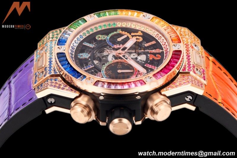 Hublot - Big Bang Unico 45mm Rainbow Diamond RG/RU Blk/Ske BBF A1280